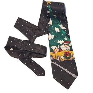 Hallmark Silk Christmas Neck Tie Peace X-Mas Santa Mrs. Claus Classic Sports Car